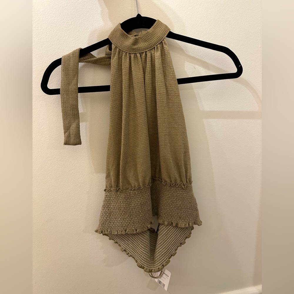 Free people green halter top open back size large new with tags